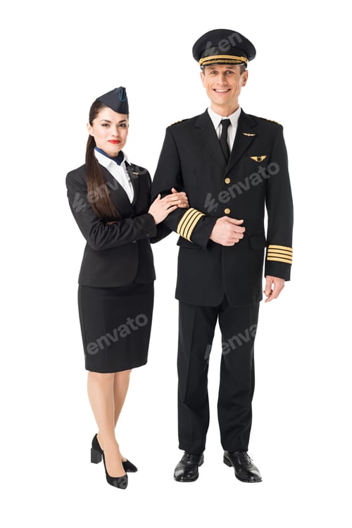 Preview: Airline crew stewardess and pilot isolated on white