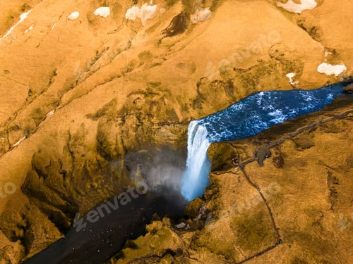 Preview: Aerial view large waterfall in Iceland