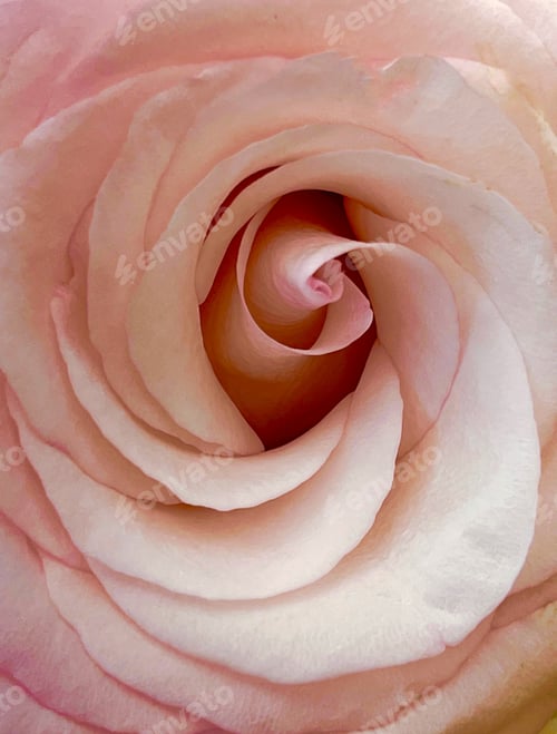 Preview: Looking into the center of a fully opened pink rose