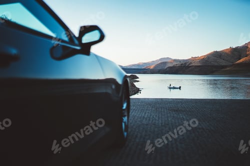 Preview: modern automobile near picturesque lake for discovering