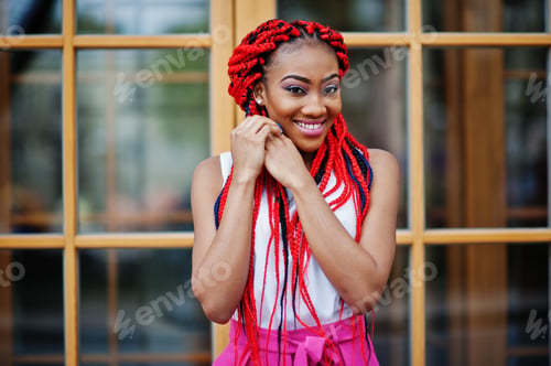 Preview: Fashionable african american girl red dreads