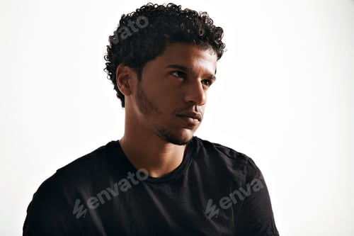 Preview: Close up of an African American model in black t-shirt
