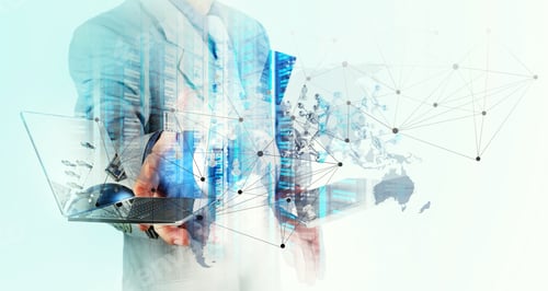 Preview: Double Exposure Of Businessman Shows Modern Technology As Concept