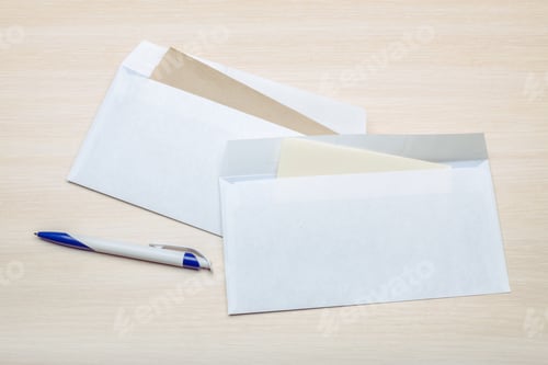 Preview: Photo of blank envelope on a wooden background