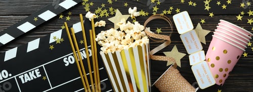 Preview: Concept of cinema accessories on wooden background