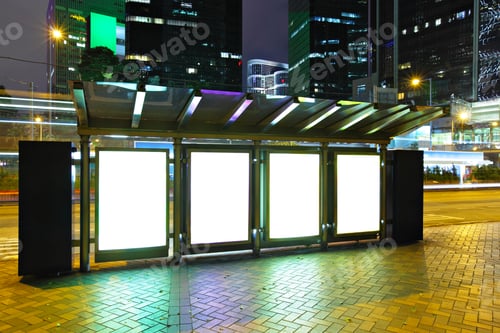 Preview: Blank billboard in city at night