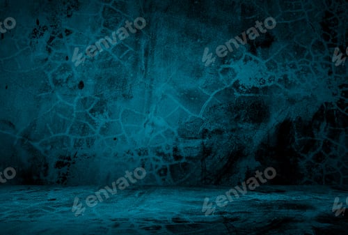 Preview: Vintage grunge blue concrete texture studio wall background with vignette.