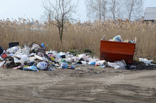 Preview: The garbage can is packed with garbage and waste. Untimely removal of garbage in populated areas