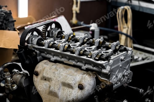 Preview: Disassembled car engine block at car service station