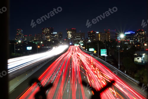 Preview: Beautiful, colorful view of downtown San Diego and the busy motion blur lights at night