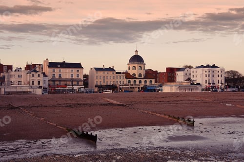 Preview: Beautiful view of the Worthing seafront from Worthing Pier during a sunset