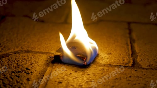 Preview: Charcoal fire with wood on cement. Coal of fire on the stone floor