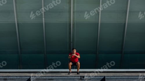 Preview: Closeup shot of a Hispanic male doing exercises outdoor
