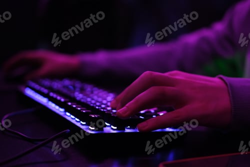 Preview: Close-up of a keyboard in neon color