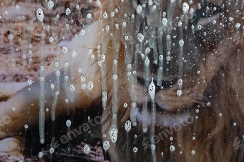 Preview: Background Wet- Raindrop Realistic. Water Splash Shower- Bad Weather. Window- Soap Foam. Rainwater