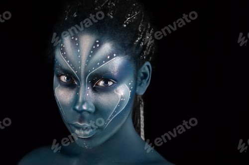 Preview: Art photo of Africal woman with tribal ethnic paintings in Avatar style