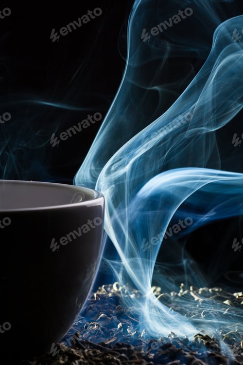 Preview: Tea and smoke on black background