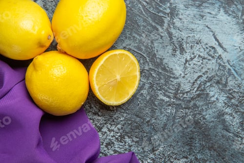 Preview: top view fresh lemons on dark-light background photo color fruit citrus