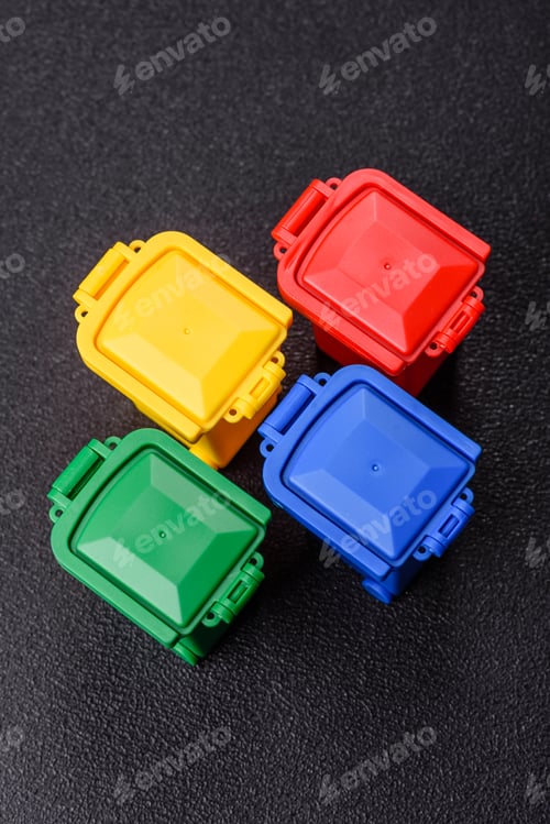 Preview: Bins for trash or garbage, selective and recycling waste disposal. Bins for trash or waste