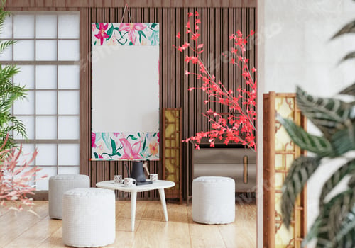 Preview: 3D illustration mockup frame in japanese style room