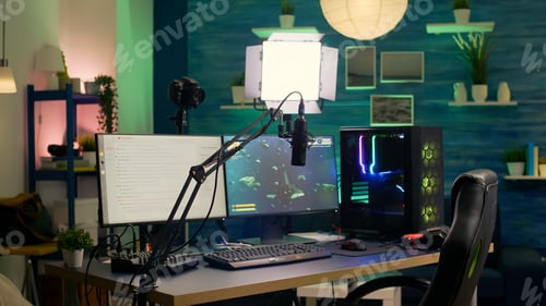 Preview: Empty streaming room with professional powerful computer