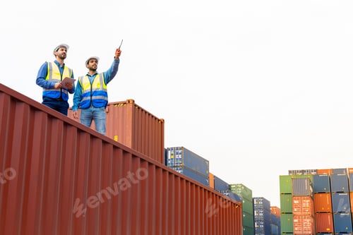 Preview: Two male engineers in a container shipping company Consulting