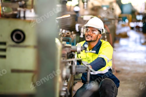Preview: professional technician engineer working in industrial manufacturing factory, machinery production