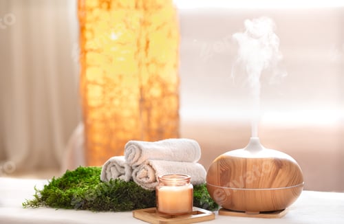 Preview: Spa composition with Aromatherapy and body care items.