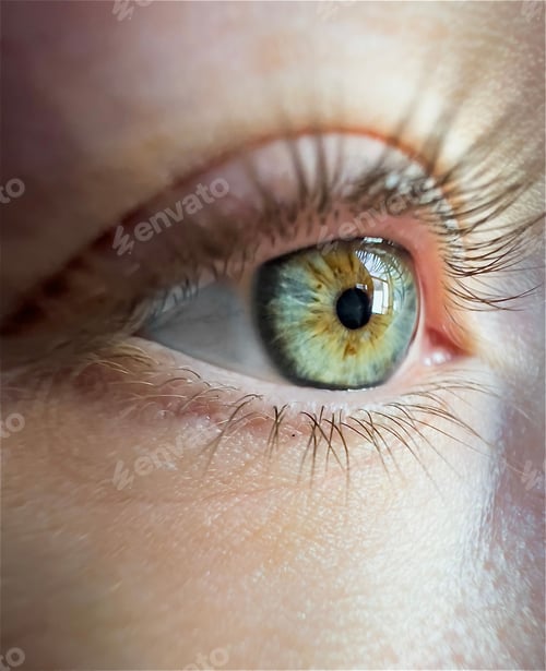 Preview: Close up macro shot of females green iris. Eyeball detail with eyelashes and eyebrow