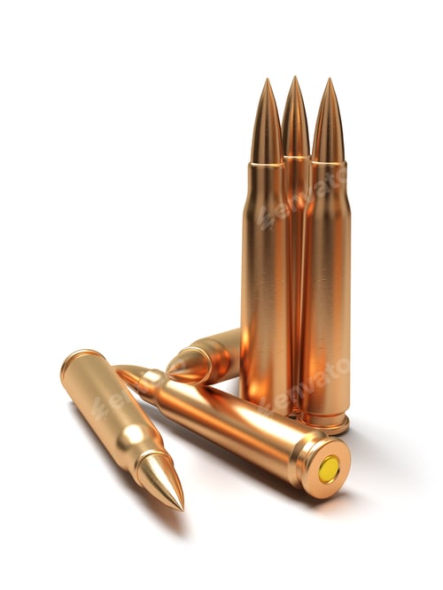 Preview: Rifle bullets over white background