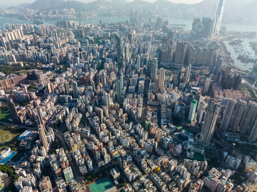 Preview: Kowloon, Hong Kong 30 November 2021: Top view of Hong Kong city