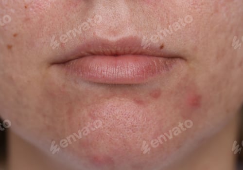 Vista previa: Closeup view of woman with acne problem