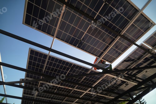 Preview: Renewable Energy Eco Technology Electric Power. Worker assemble energy system