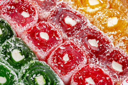 Preview: Background of rows of colorful Turkish Delight sweets