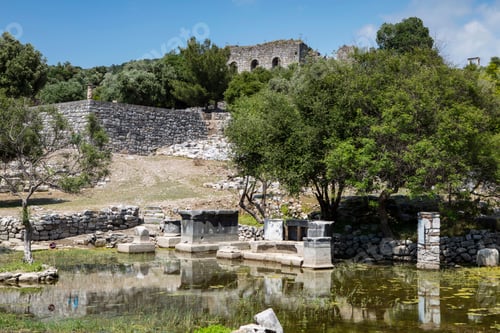 Preview: Turkey touristic area Dalyan Ortaca, Kaunos rock tombs in Dalyan, ancient city of Kaunos, Turkey.