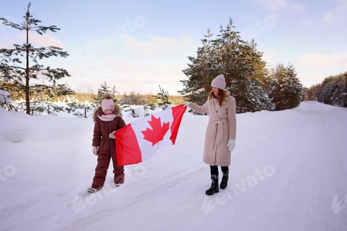 Preview: mother and daughter with the flag of Canada
