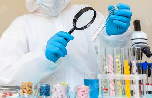Preview: examine drugs in the laboratory. Selective focus.