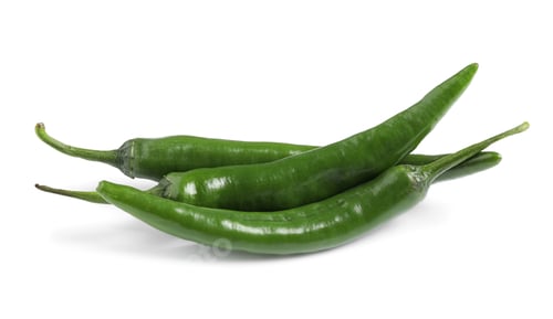 Preview: Green hot chili peppers on white background