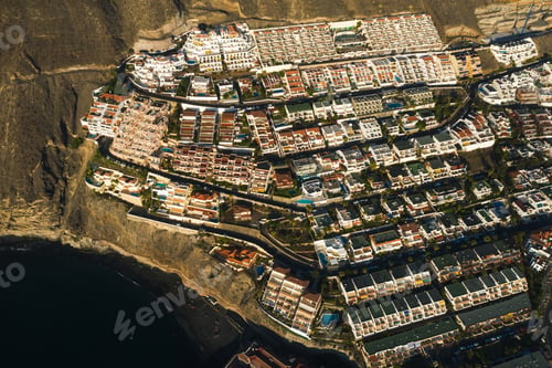 Preview: Aerial panorama of Acantilados de Los Gigantes Cliffs of the Giants at sunset, Tenerife, Canary