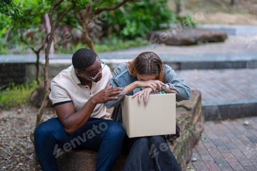 Preview: The unemployed person are stay together with friend for encouragement.