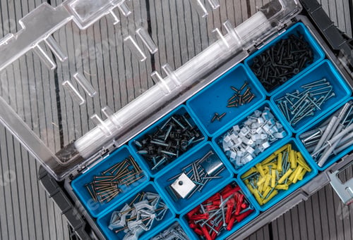 Preview: Variety of Wall Plugs and Screws Inside a Box