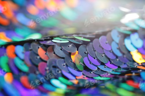 Preview: Closeup shot of a shiny multicolored sequin fabric.