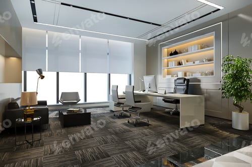 Preview: 3d rendering luxury business meeting and working room in executive office