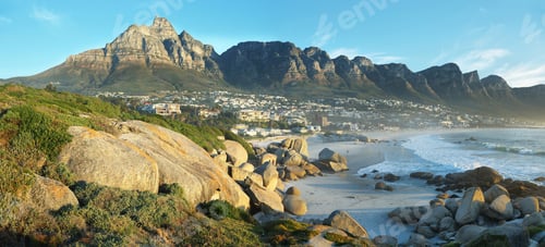 Preview: Camps Bay Beach in Cape Town, South Africa, with the Twelve Apostles in the background.