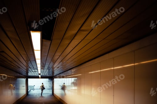 Preview: Passengers in a hurry at the end of a tunnel at the entrance to the metro station.