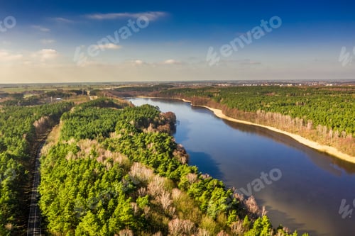 Preview: Aerial view of beautiful lake and forest in Europe