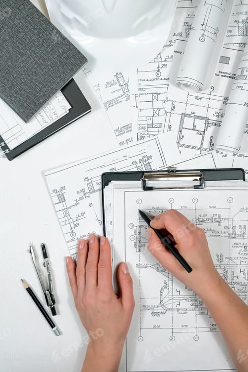 Preview: architect design working drawing sketch plans blueprints and making architectural