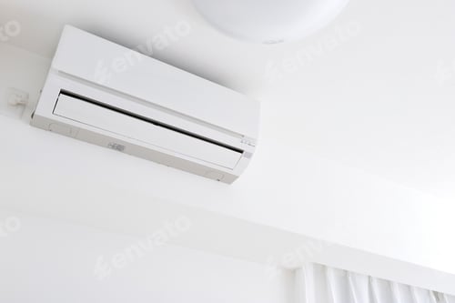 Preview: Air Conditioner on White Wall Inside a House
