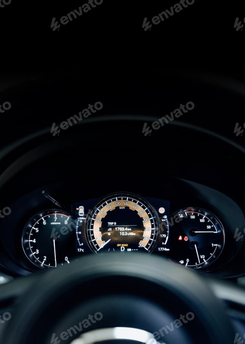 Preview: Car Dashboard of modern Automobile control illuminated panel speed display.