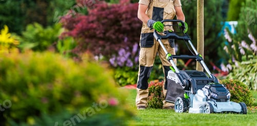 Preview: Summer Time Lawn Mowing in Colourful Blooming Garden